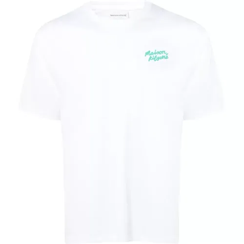 Weißes Baumwoll-T-Shirt mit Frontlogo , Herren, Größe: S - Maison Kitsuné - Modalova