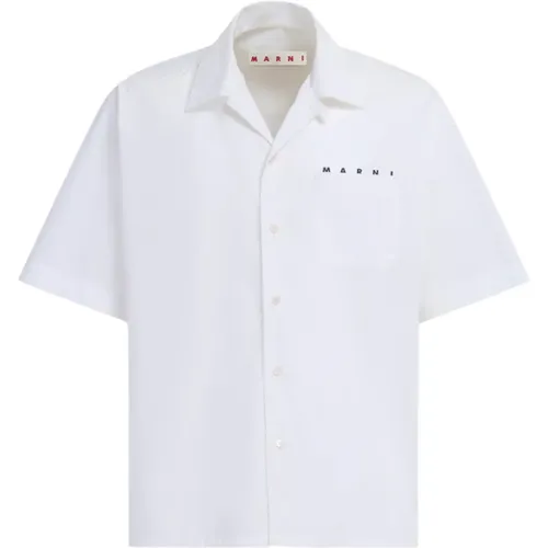 Poplin bowling shirt with hidden logo , male, Sizes: L, M, S - Marni - Modalova