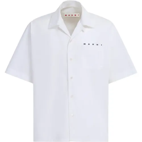 Poplin bowling shirt with hidden logo , male, Sizes: M, S - Marni - Modalova