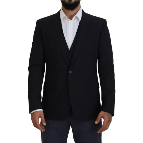 Elegant Navy Martini Blazer Wool Blend , male, Sizes: XL - Dolce & Gabbana - Modalova