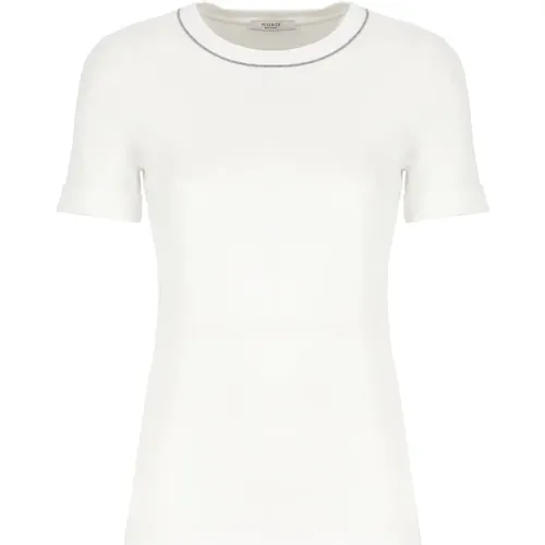 Weiße Baumwoll-T-Shirt mit Rundhalsausschnitt - PESERICO - Modalova
