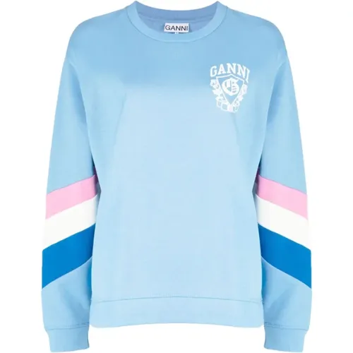 Oversized Shield Sweatshirt Blau Streifen , Damen, Größe: S/M - Ganni - Modalova