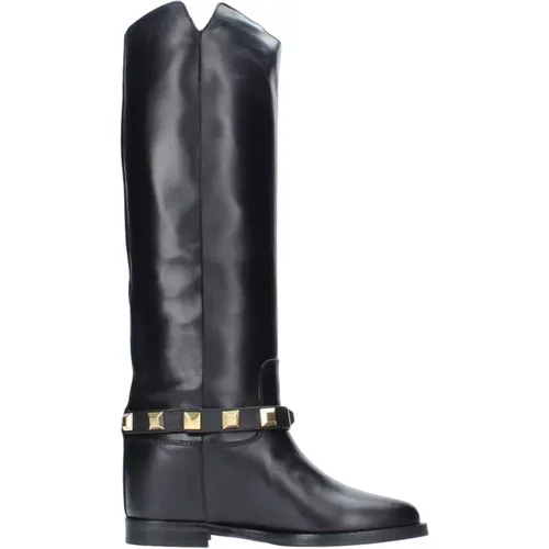 Lederstiefeletten mit goldenen Details , Damen, Größe: 36 EU - Via Roma 15 - Modalova