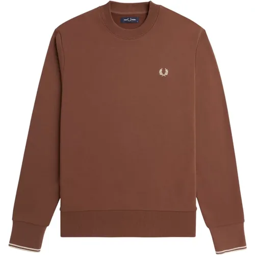 Baumwoll-Rundhals-Sweatshirt mit gerippten Bündchen , Herren, Größe: L - Fred Perry - Modalova