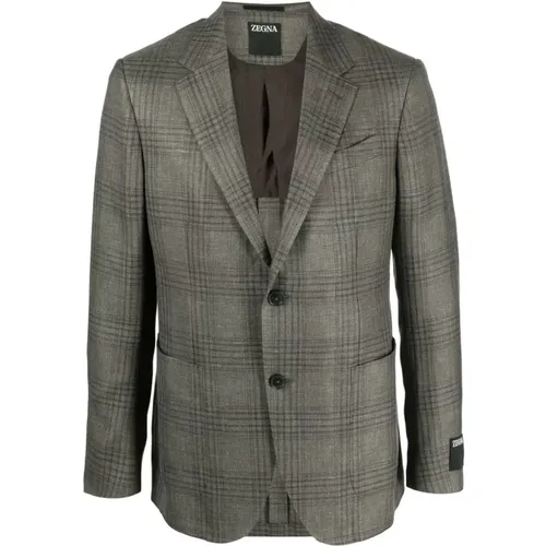 Cashmere/linen/silk checked jacket , male, Sizes: 2XL, L - Ermenegildo Zegna - Modalova