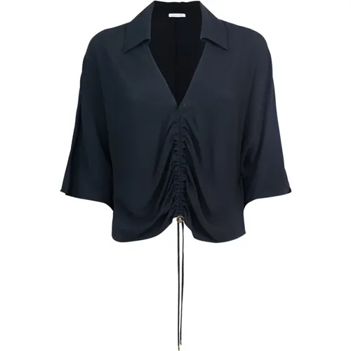 Schwarzes Shirt V-Ausschnitt Gerüschte Vorderseite , Damen, Größe: M - PATRIZIA PEPE - Modalova