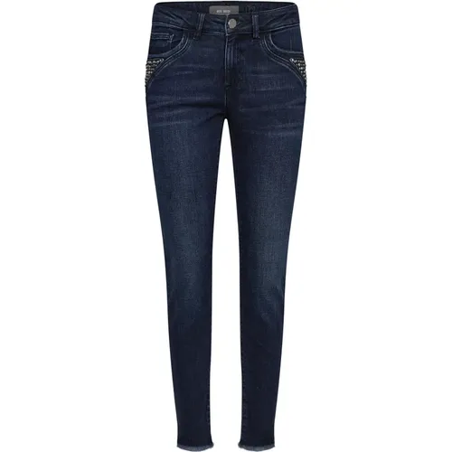 Slim-Fit Dunkelblaue Jeans mit Seitentaschen und coolen Details , Damen, Größe: W31 - MOS MOSH - Modalova
