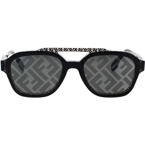 Glamouröse geometrische Sonnenbrille mit schwarzem Acetatrahmen und grauen Gläsern , unisex, Größe: 52 MM - Fendi - Modalova
