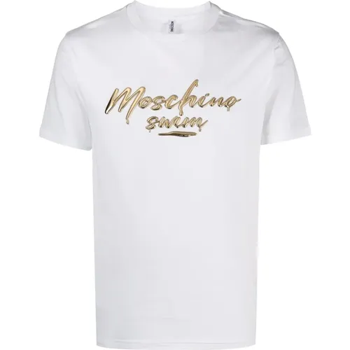 Weißes Baumwoll-T-Shirt mit Logo-Relief , Damen, Größe: XS - Moschino - Modalova