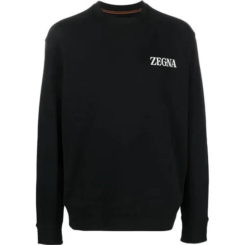 Schwarzer Sweatshirt mit Logo-Print , Herren, Größe: L - Ermenegildo Zegna - Modalova