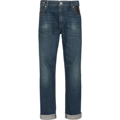 Gerade geschnittene Jeans mit Taschen aus Leder , Herren, Größe: W30 - Balmain - Modalova
