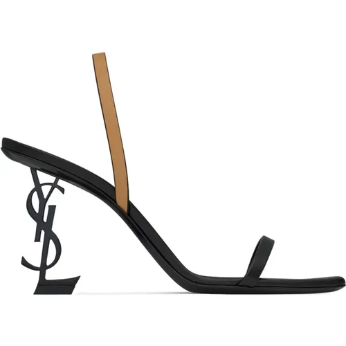 Schwarze Leder Slingback Sandalen,Schwarze Leder-Logo-Absatz-Sandalen - Saint Laurent - Modalova