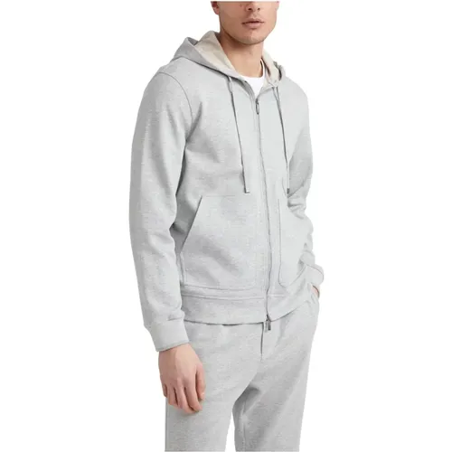 Weicher Baumwoll-Sweatshirt mit Tricot-Besatz , Herren, Größe: M - PESERICO - Modalova