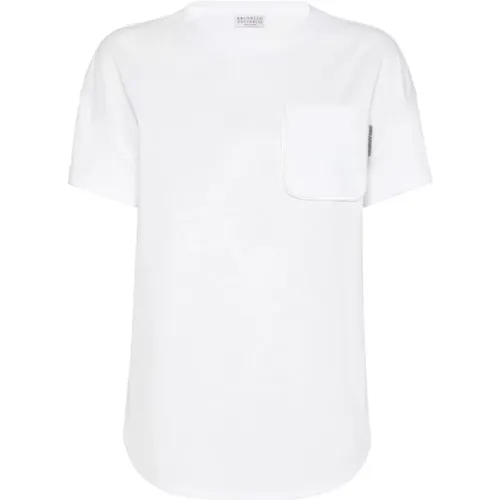 Milchweißes Baumwoll-Crew-Neck-T-Shirt , Damen, Größe: S - BRUNELLO CUCINELLI - Modalova