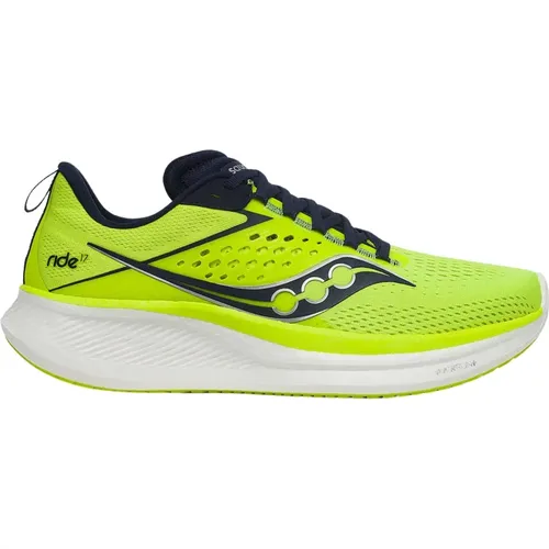 Citron/Navy Ride 17 Running Shoes , male, Sizes: 7 UK, 8 UK, 8 1/2 UK, 12 UK, 12 1/2 UK, 9 UK, 10 UK, 11 UK, 13 UK, 10 1/2 UK - Saucony - Modalova