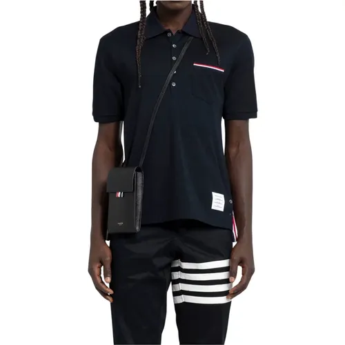 Marineblaues Mercerized Piqué Polo Shirt , Herren, Größe: XL - Thom Browne - Modalova