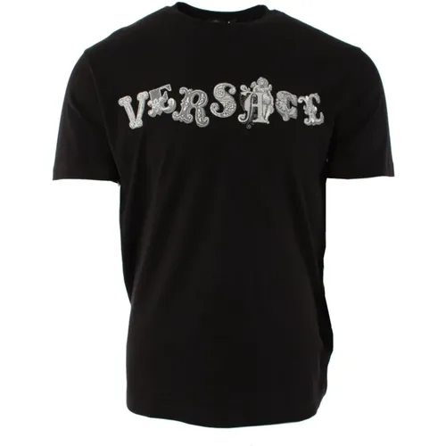 Schwarzes Herren T-Shirt , Herren, Größe: M - Versace - Modalova