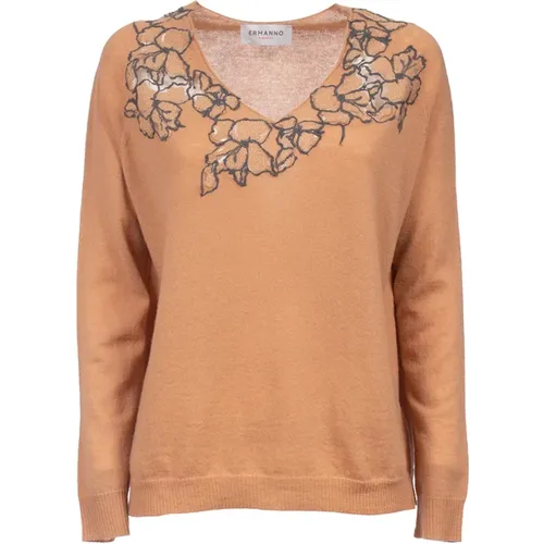 Bestickter Pullover mit Spitzen Details , Damen, Größe: S - Ermanno Scervino - Modalova