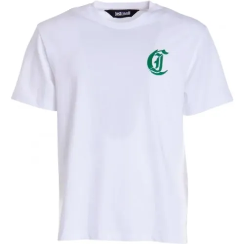 Samt Logo T-Shirt Kurzarm Weite Passform , Herren, Größe: M - Just Cavalli - Modalova