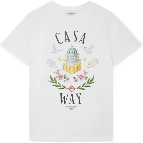 Weiße Casa Way Baumwoll-T-Shirt mit Logo-Print , Damen, Größe: XL - Casablanca - Modalova