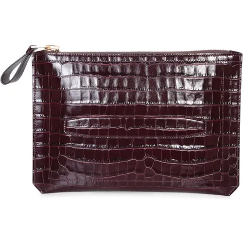 Luxurious Burgundy Crocodile Leather Handbag , male, Sizes: ONE SIZE - Tom Ford - Modalova