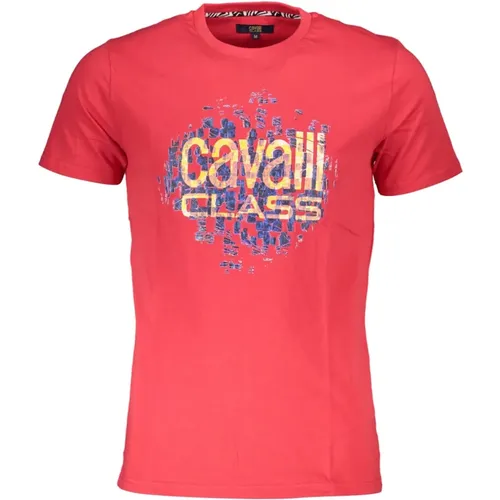 Rotes Herren T-Shirt Kurzarm Print Logo , Herren, Größe: L - Cavalli Class - Modalova