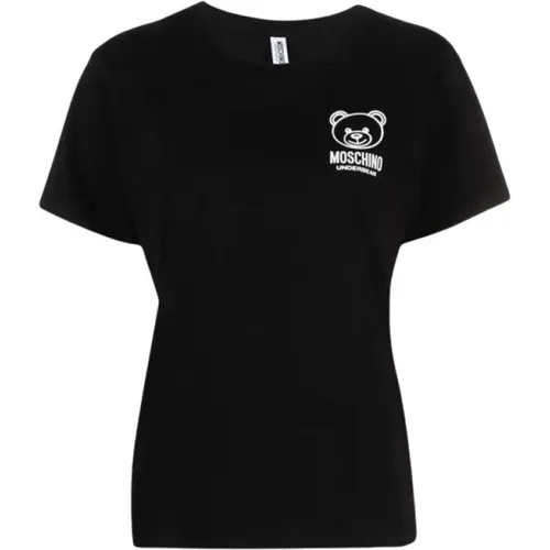 Schwarzes Teddy Bear Logo T-Shirt , Damen, Größe: L - Moschino - Modalova