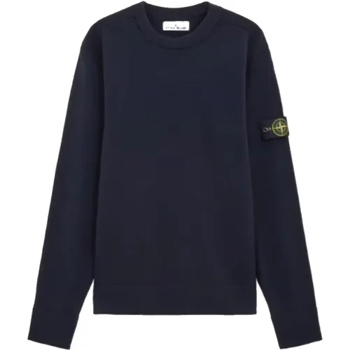 Gerippter Rundhalsausschnitt Pullover in Blau , Herren, Größe: XL - Stone Island - Modalova