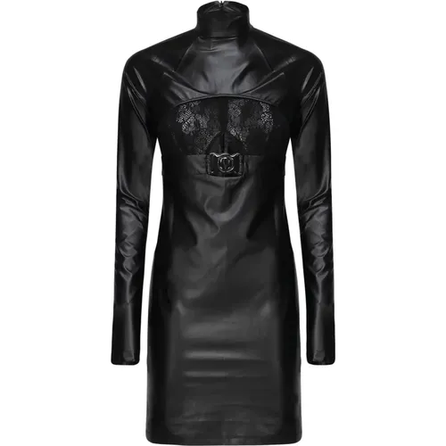 Schwarzes Kleid mit Spitzen Details , Damen, Größe: XS - Versace Jeans Couture - Modalova