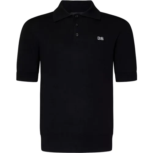 Schwarzes Baumwoll-Poloshirt mit Logo-Patch - Dsquared2 - Modalova