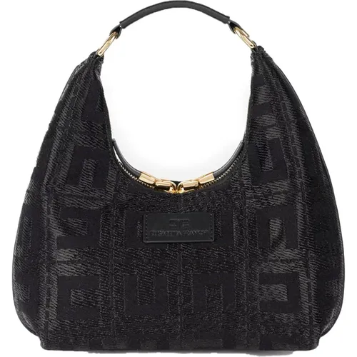 Schwarze Jacquard Hobo Tasche - Elisabetta Franchi - Modalova