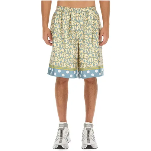 Logo Silk Shorts Regular Fit , male, Sizes: L, M - Versace - Modalova