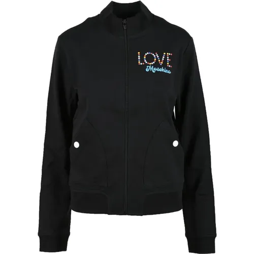 Stilvoller Schwarzer Reißverschluss-Sweatshirt , Damen, Größe: XS - Love Moschino - Modalova