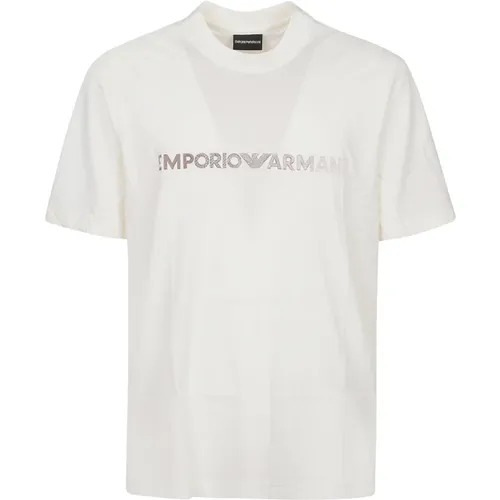 Klassisches Crema T-Shirt , Herren, Größe: 2XL - Emporio Armani - Modalova