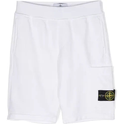 Weiße Baumwoll-Jersey-Shorts mit Logo-Badge - Stone Island - Modalova