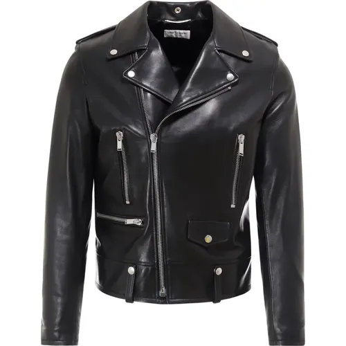 Leather Jacket with Metal Snap Buttons , male, Sizes: M - Saint Laurent - Modalova