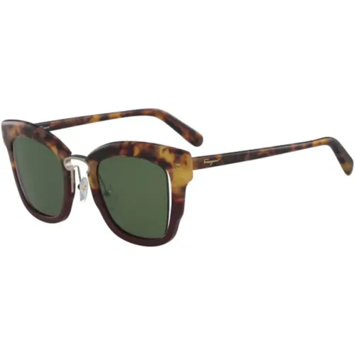 SF 886S Sunglasses in Red Havana/Green , female, Sizes: 48 MM - Salvatore Ferragamo - Modalova