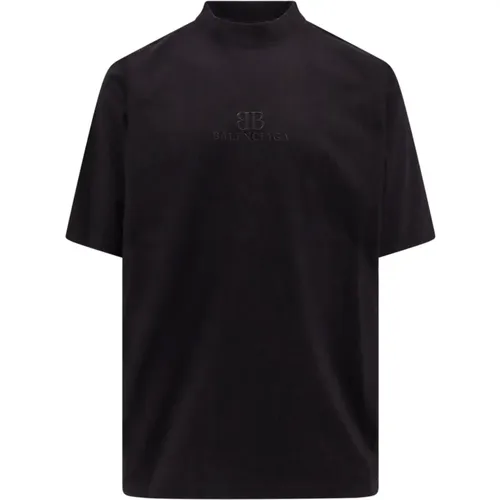 Ribbed T-Shirt with Logo Embroidery , male, Sizes: S, XL, M, L - Balenciaga - Modalova