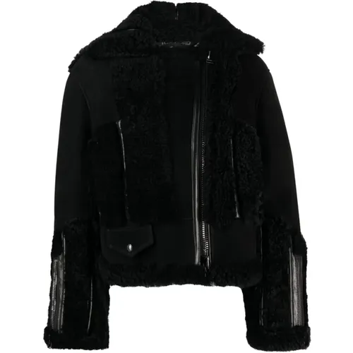 Leather Shearling Biker Jacket , female, Sizes: 2XS - Tom Ford - Modalova