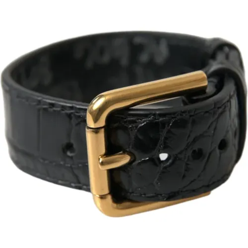 Schwarzes Strukturiertes Leder Gold Schnalle Armband - Dolce & Gabbana - Modalova