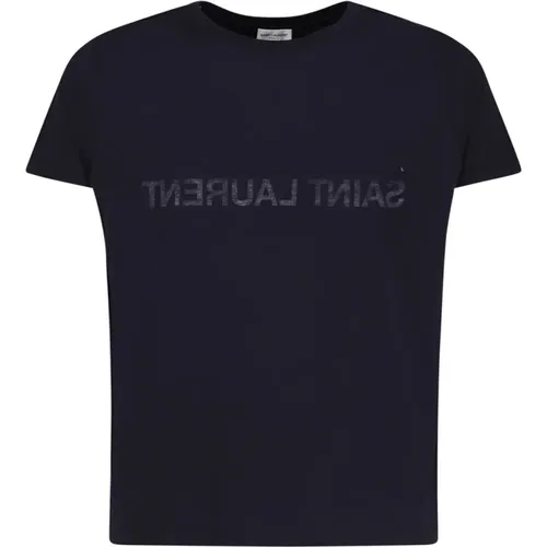 Marineblauer Logo-Print T-Shirt , Herren, Größe: 2XL - Saint Laurent - Modalova
