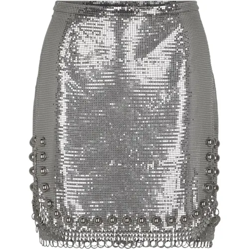 Silver Metallic Knit Mini Skirt , female, Sizes: XS, S - Paco Rabanne - Modalova