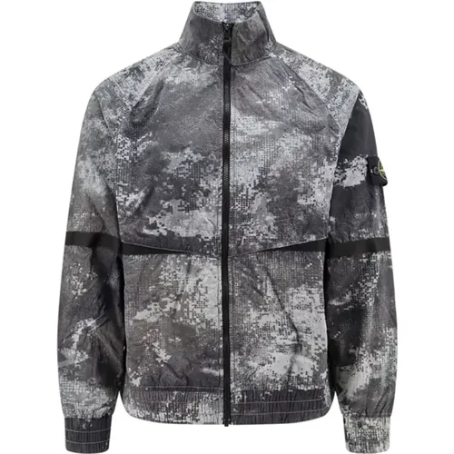 Camouflage Econyl Nylon Jacke (Grau) , Herren, Größe: L - Stone Island - Modalova