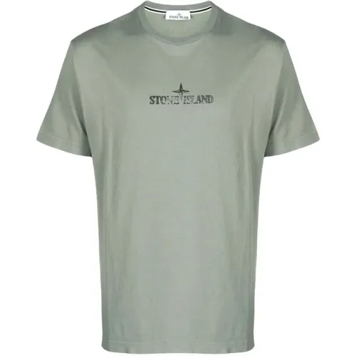 Logo-Print Sage Baumwoll T-Shirt , Herren, Größe: 2XL - Stone Island - Modalova