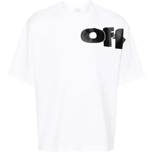 Off , Baumwolle Logo Print Crew Neck T-shirt , Herren, Größe: S - Off White - Modalova