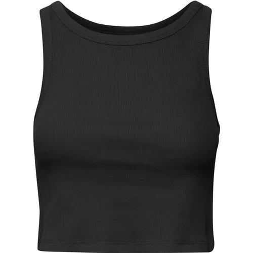 Schwarzes Crop Top mit Bootsausschnitt und gerippter Qualität , Damen, Größe: M - Gestuz - Modalova