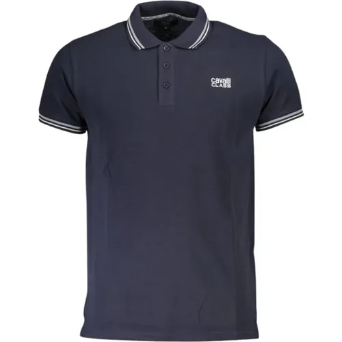 Blaues Baumwoll-Poloshirt mit Druck , Herren, Größe: M - Cavalli Class - Modalova