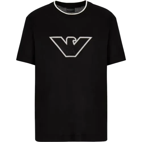 Schwarzes Eagle T-Shirt , Herren, Größe: M - Emporio Armani - Modalova