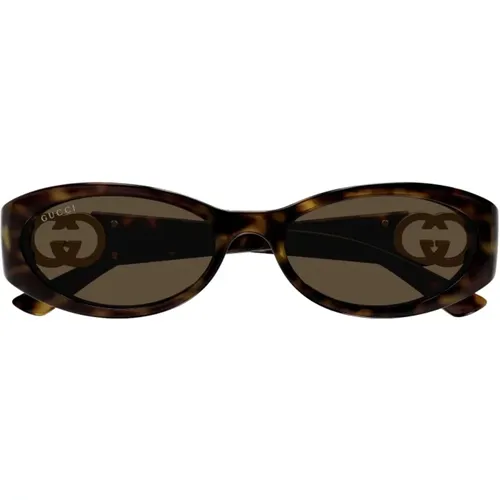 Elegante Ovale Braune Tortoise Sonnenbrille , Damen, Größe: 54 MM - Gucci - Modalova