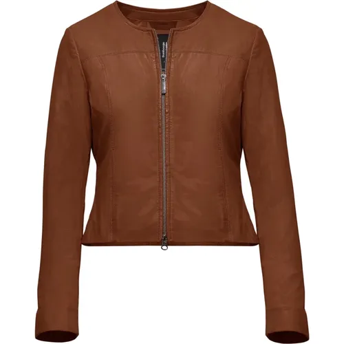 Essential Round-Neck Leather Jacket , female, Sizes: L, 2XL, S, M, XL - BomBoogie - Modalova
